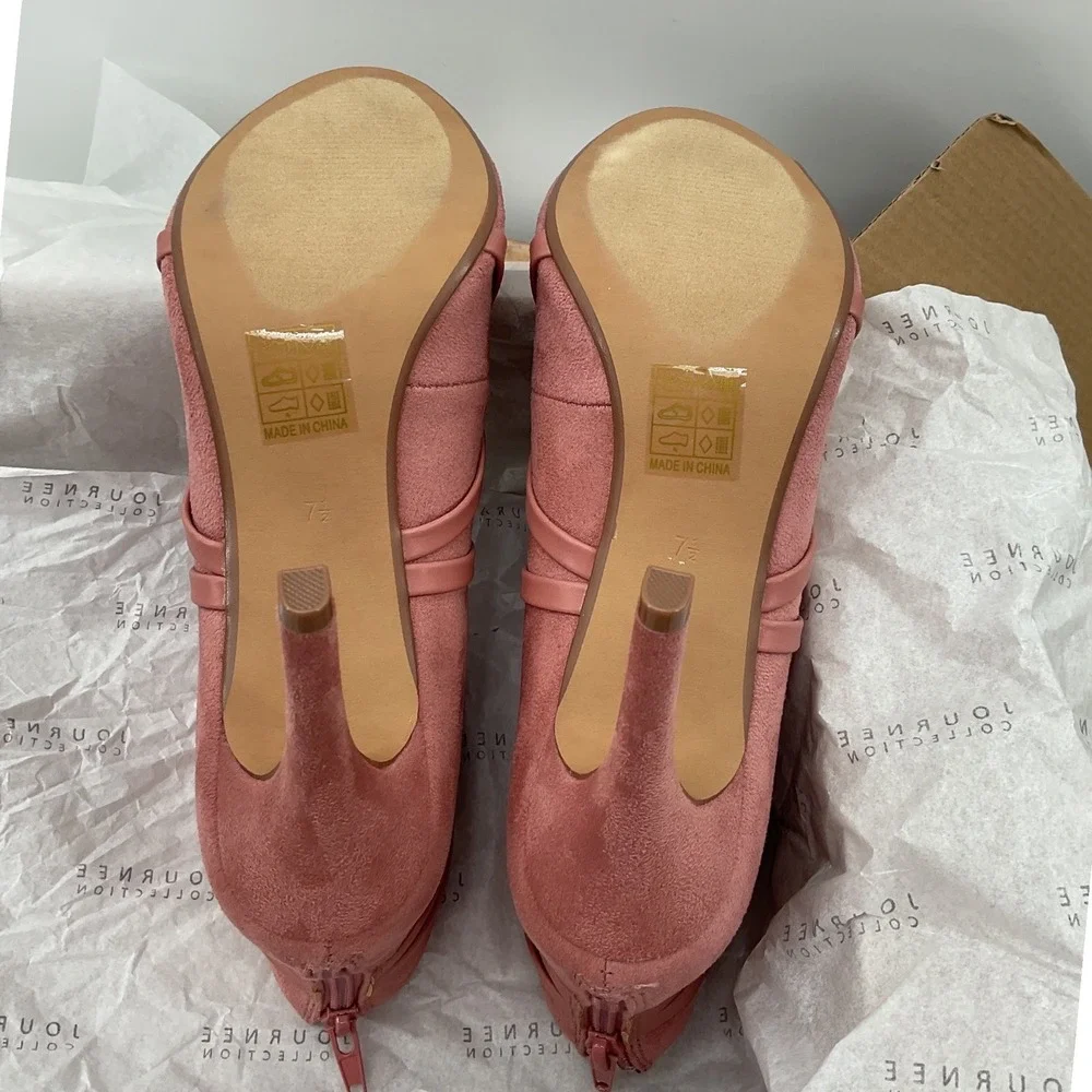 Journee Collection Samara Blush‎ Pink Faux Suede Peep Toe Strappy Stiletto Heels